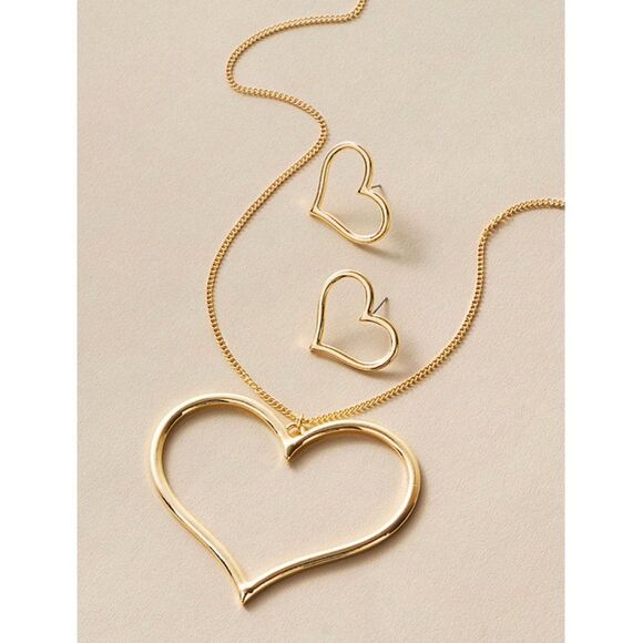 Gold Heart Necklace and Earring Set - Picture 3 of 3